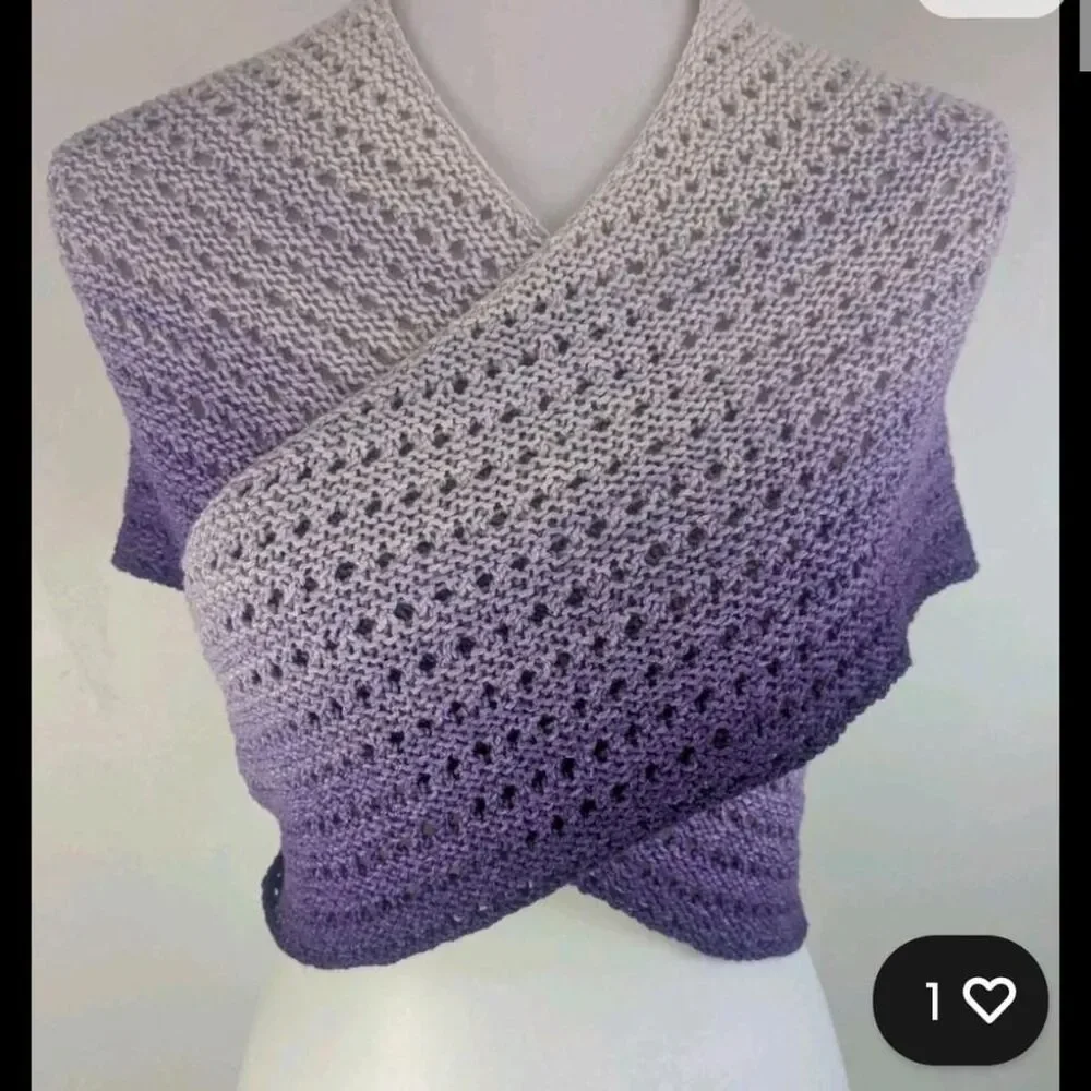Handmade Scarf Wrap Purple Ombre Knitted Shawl Poncho